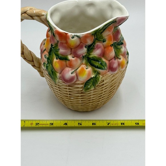 Vintage La Ceramica Pitcher Fruit Basket Weave Floral Design Made In Italy HTF - Picture 7 of 8